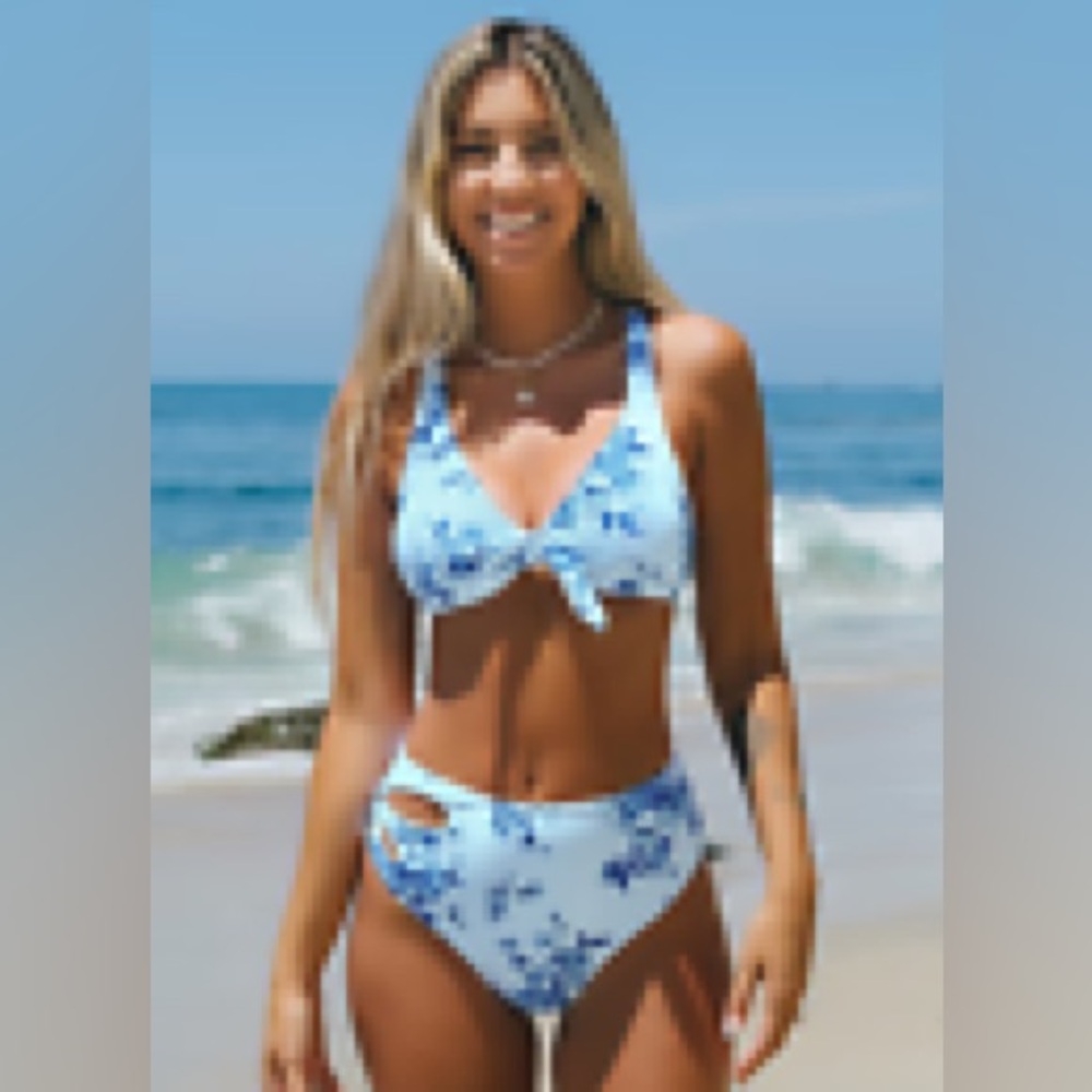 Midnight rose knotted top and O-ring cutout high rose bikini-medium.